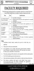 Faculty Required at Cantonment Board Gujranwala