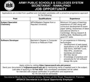 Army Public Schools and Colleges Rawalpindi Jobs 2024