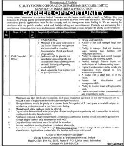 Chief Financial Officer Required at Utility Stores Corporation of Pakistan