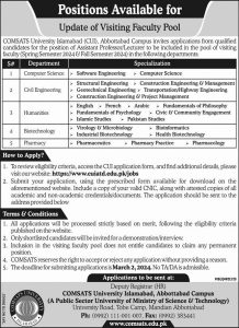 Jobs in COMSATS University Islamabad 2024 Apply Online
