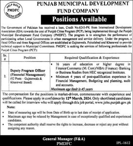 Punjab Municipal Development Fund Company Jobs 2024 Apply Online