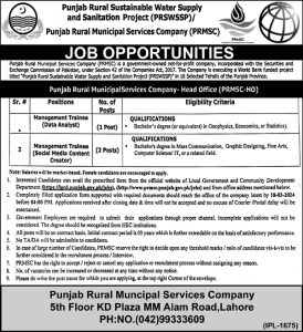 Punjab Rural Sustainable Water Supply and Sanitation Project Jobs 2024
