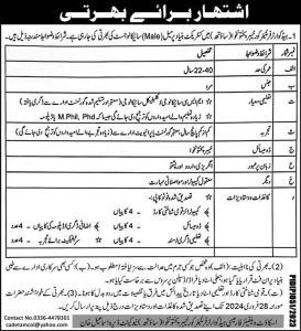 Situation Vacant for the Post of Psychologist in Headquarter Frontier Core KPK 2024