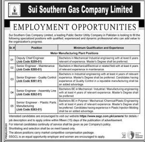 Sui Southern Gas Company Limited Jobs 2024 Apply Online