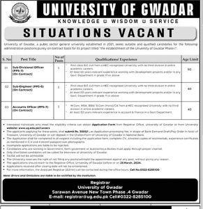 University of Gwadar Jobs 2024 Apply Online