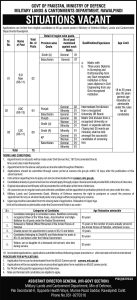 Jobs in MOD Military Lands and Cantonments Departments Rawalpindi March 2024