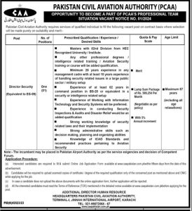 Jobs in Pakistan Civil Aviation Authority as Director Security March 2024