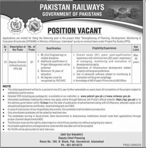 Jobs in Pakistan Railways as Deputy Director March 2024