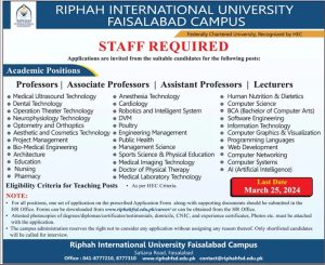 Jobs in Riphah International University Faisalabad Campus 2024