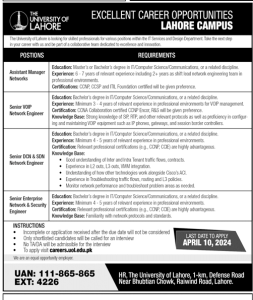 Jobs in University of Lahore 2024