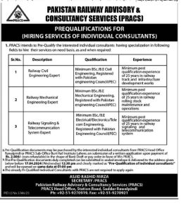 Pakistan Railway Advisory and Consultancy Services Jobs March 2024