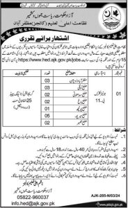 Situations Vacant for the Post of Junior Clerk in the Higher Education Department AJK 2024
