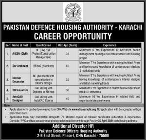 Jobs in Pakistan Defence Housing Authority Karachi 2024