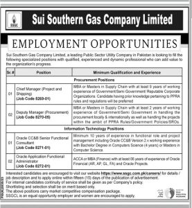 Jobs in Sui Southern Gas Company Limited April 2024