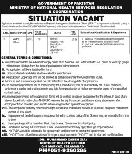 Career Opportunities as Medical Officer in Ministry of National Health Services Regulation and Coordination 2024
