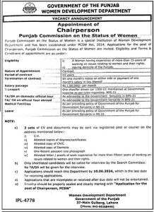 Chairperson Required at Women Development Department Punjab 2024