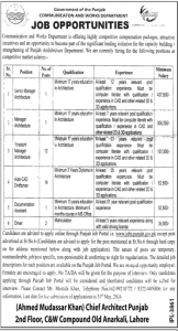 Communication and Works Department Govt of Punjab Jobs 2024