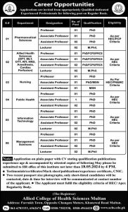 Jobs in Allied College of Health Sciences Multan May 2024