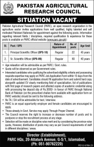 Jobs in Pakistan Agricultural Research Council PARC 2024
