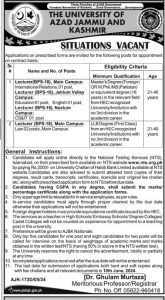 Jobs in the University of Azad Jammu and Kashmir 2024 Apply Now