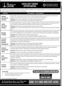 The University of Lahore Career Opportunities May 2024