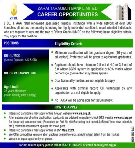 ZTBL Career Opportunities as MCO Apply Online 2024