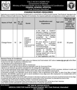 Career Opportunities as Charge Nurse in Federal General Hospital Islamabad 2024