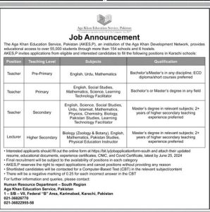 Career Opportunities in The Aga Khan Education Service Pakistan Institute 2024