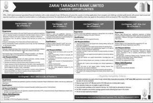 Career Opportunities in Zarai Taraqiati Bank Limited 2024