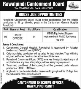 Jobs in Rawalpindi Cantonment Board RCB 2024