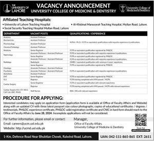 Jobs in University of Lahore June 2024