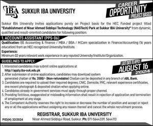 Accounts Assistant Required in Sukkur IBA University 2024