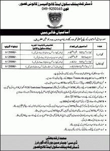 District Public School and College Officers Colony Qasoor NTS Jobs 2024