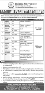 Faculty Required at Bahria University Islamabad Campus 2024