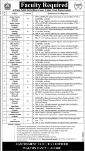 Faculty Required at Cantt Public Girls High School Walton Cantt Board Lahore 2024