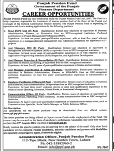 Jobs in Punjab Pension Fund Government of the Punjab 2024