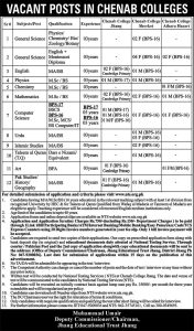 NTS Jobs 2024 Chenab Colleges