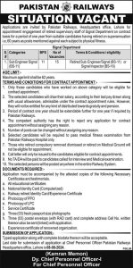 Situations Vacant for the Posts of Sub Engineer Signal in Pakistan Railways 2024