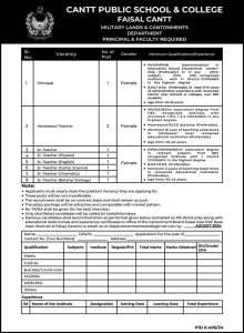 Faculty Required at Cantt Public School and College Faisal Cantt 2024