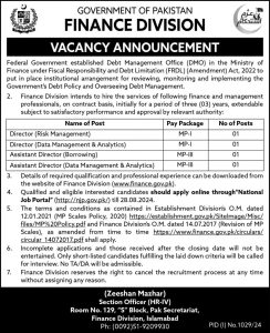 Jobs in Finance Division Govt of Pakistan Aug 2024