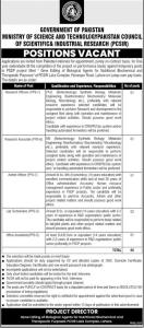 Jobs in PCSIR Ministry of Science and Technology Pakistan Council of Scientific and Industrial Research 2024