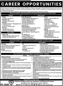 Jobs in Pakistan kidney and Liver Institute and Research Center PKLIRC 2024