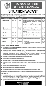 National Institute of Health Islamabad Jobs 2024