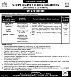 Situations Vacant for the Deputy Director Monitoring and Evaluation at NADRA 2024