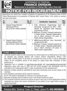 Jobs in Finance Division Govt of Pakistan for the Posts of Deputy Project Director 2024