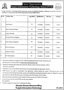 Jobs in Punjab Information Technology Board PITB Sep 2024