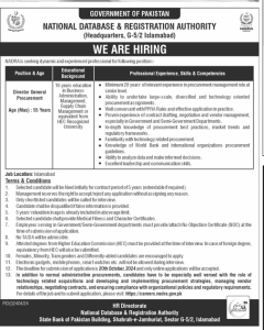 Career Opportunities as Director General Procurement in NADRA 2024